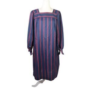 Vintage 80s Lorac Original navy blue and red striped loose midi dress 14